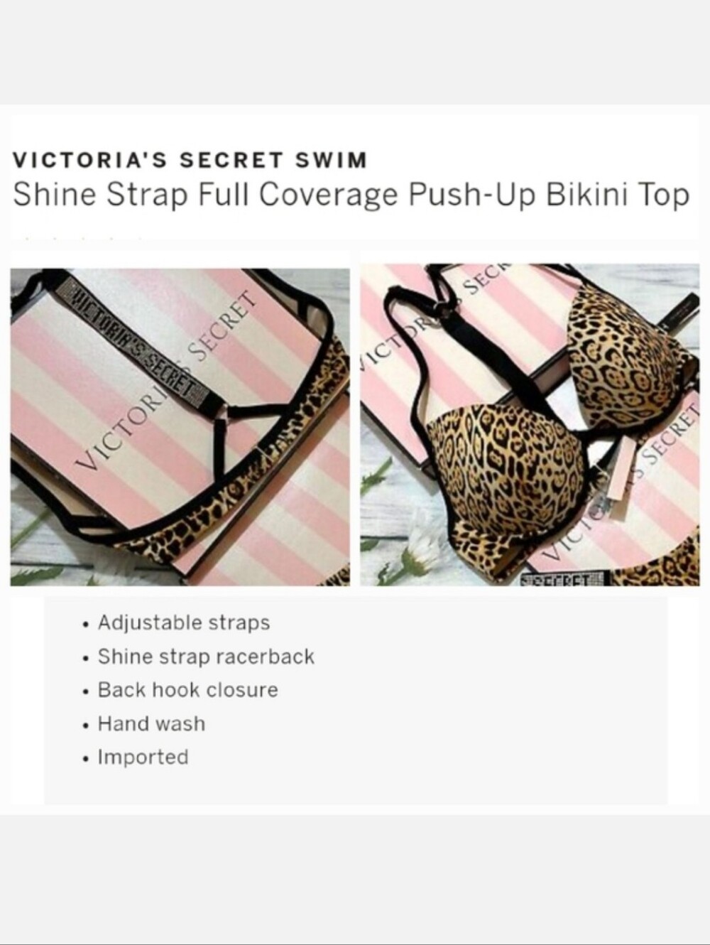 Victoria's secret shine strap full coverage push up bikini swim top 34B LEOPARD